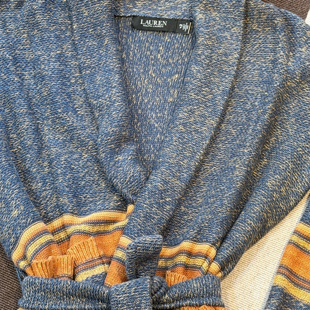 Lauren Ralph Lauren Striped Belted Cotton Blend Cardigan Southwestern Boho - Picture 6 of 13